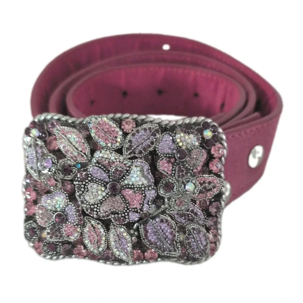 PARW Buckles Yoakum Texas Rhinestone Glam Flower Pink & Purple Belt Buckle